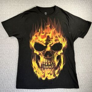 Halloween Flaming skull black short sleeve Men's T-shirt‎ (L)